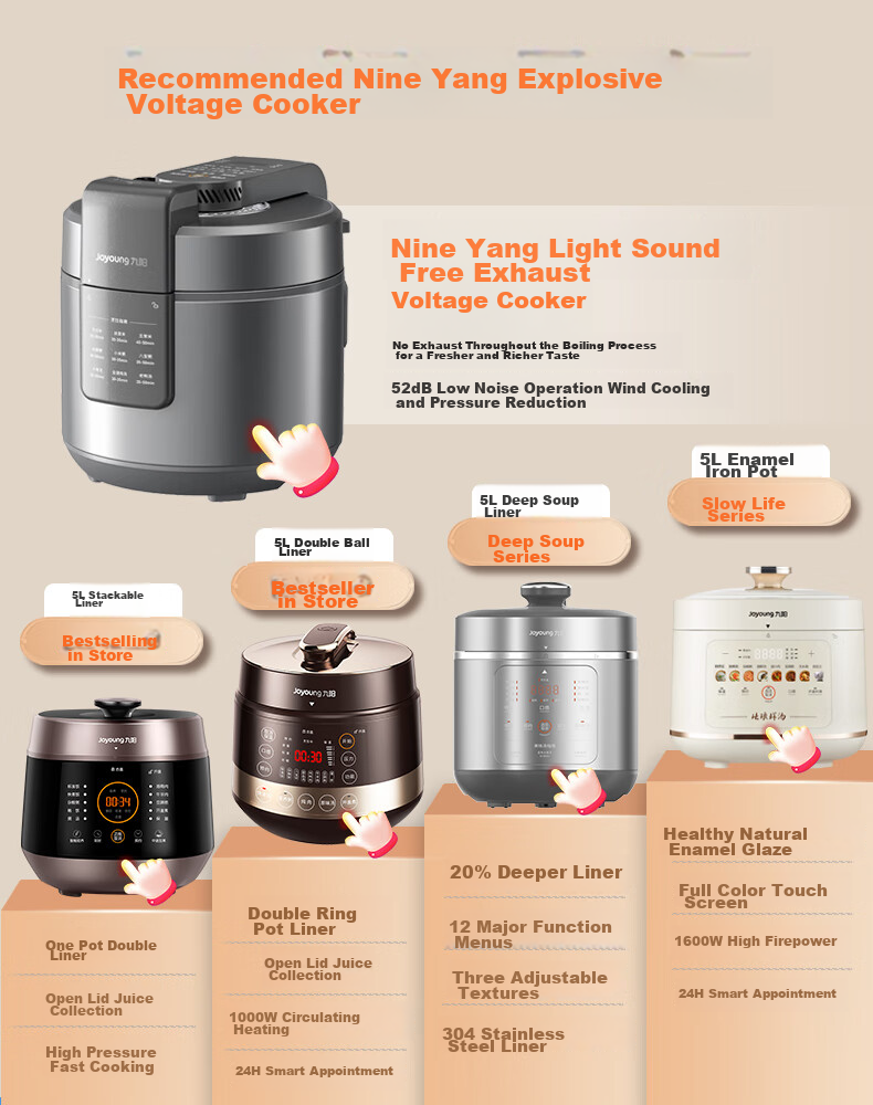 Joyoung 5L Smart Home Electric Pressure Cooker for 4-5 People with Dual Inner Pot, Multifunctional Copper Craftsmanship High Pressure Cooker with Large Fire, Nutritious Cooking, Timer And Reservation Function Y-50C82 1