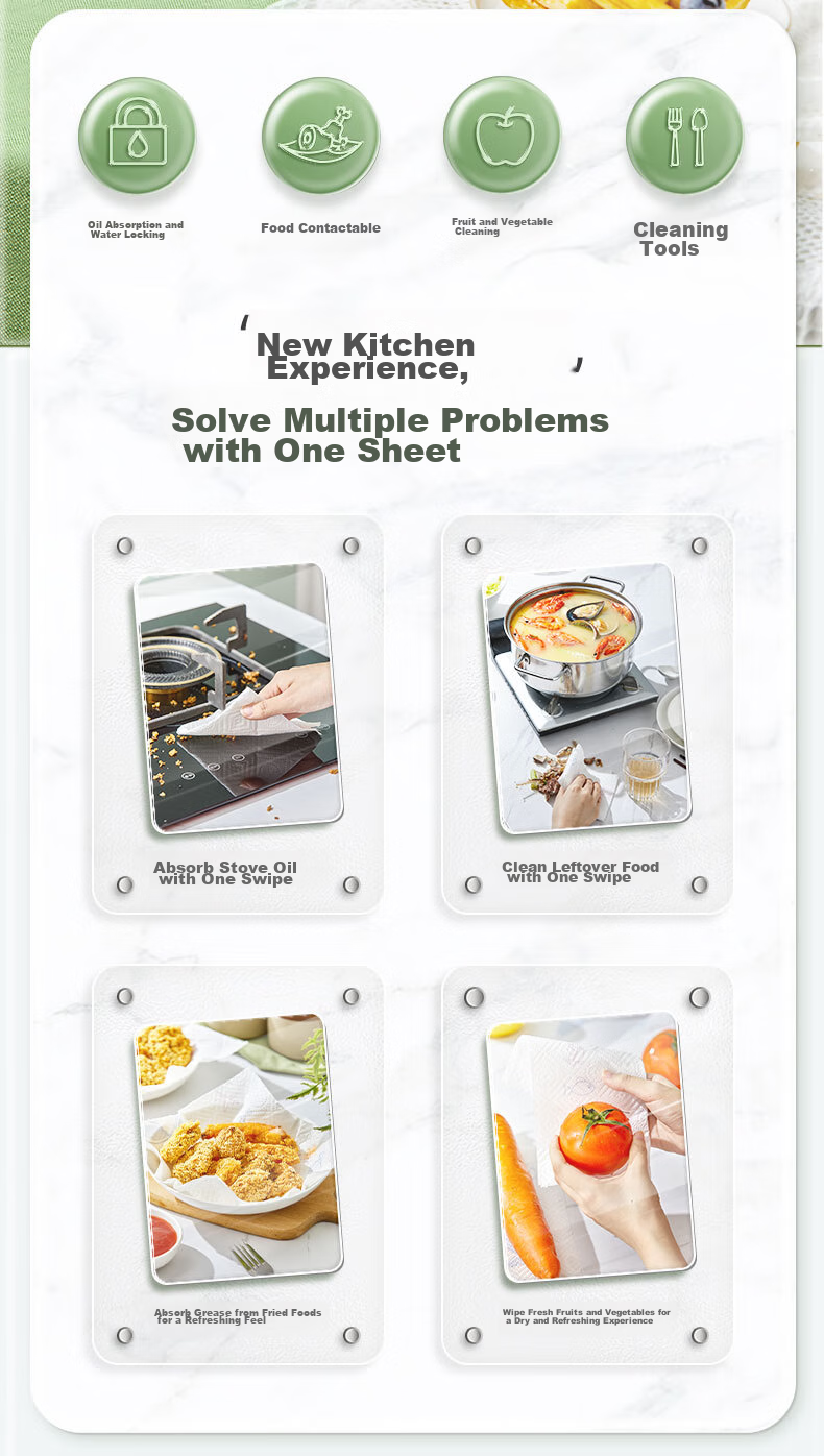 Mind Act Upon Mind Kitchen Paper Towels/roll Paper 75 Sheets*2 Rolls Oil-Absorbing Water-Locking Kitchen Paper Towels Food-Grade Disposable Cleaning Cloth 2