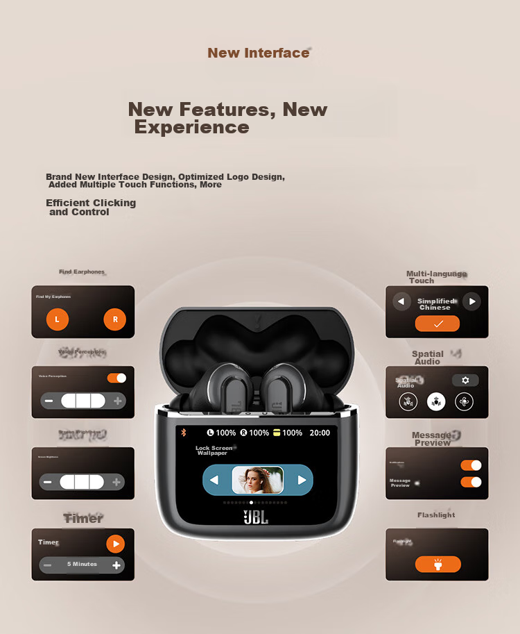JBL TOUR PRO3 Business Cabin 3rd Generation [Wang Chulin's Choice], Wireless Bluetooth Earphones, Smart Touch Screen, Active Noise Cancellation, In-Ear Style, Compatible with Apple And Huawei, Dazzling Ice Latte 10