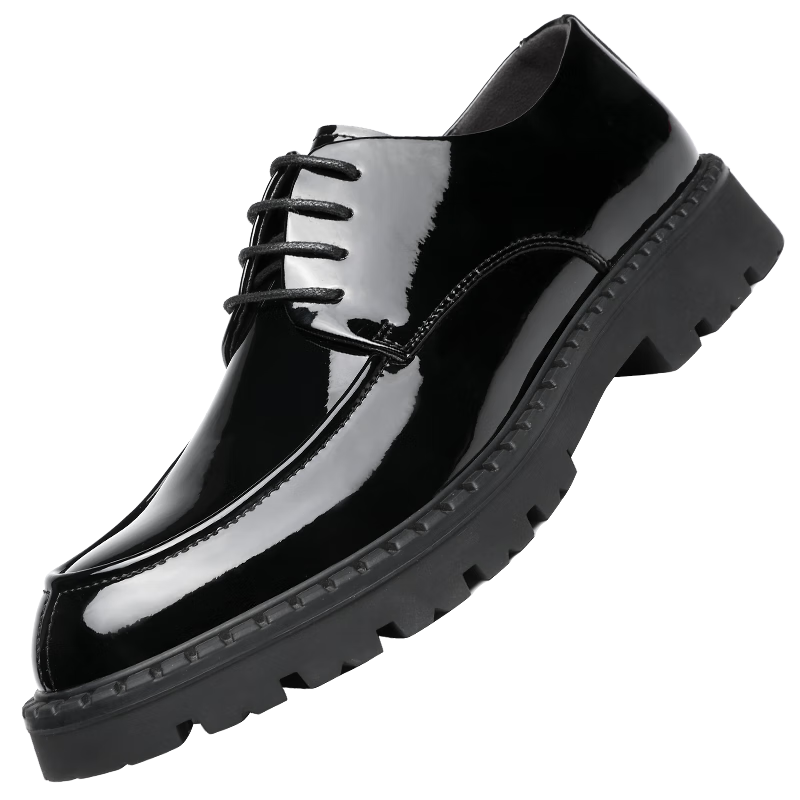 CARTELO British Men's Leather Shoes, Breathable Thick-Soled Heightening Men's Shoes, Glossy Business Casual Cowhide Shoes, Men's Style 9828, Black, Size 39