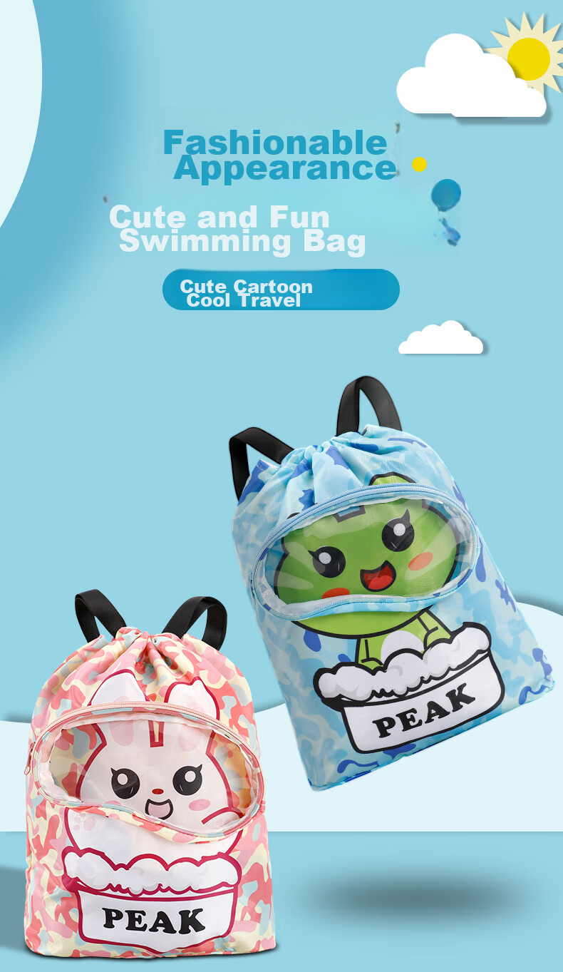 PEAK Children's Dry-Wet Separation Swim Bag, Sports Drawstring Fitness Portable Water-Resistant Storage Bag, Backpack 02 Blue 1