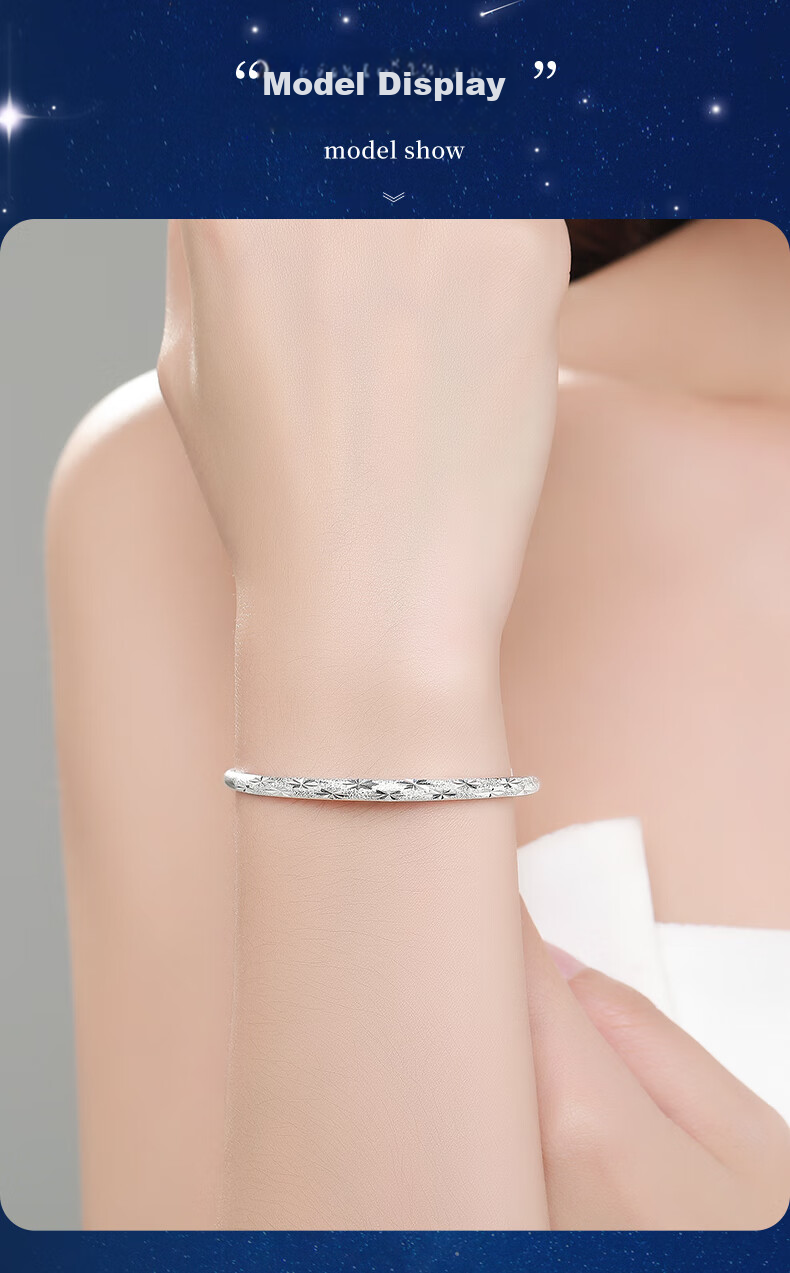 Sino Gem 999 Sterling Silver Women's Starry Sky Bracelet Fashion Silver Jewelry Couple Bangle Gift for Girlfriend Wife Birthday 9