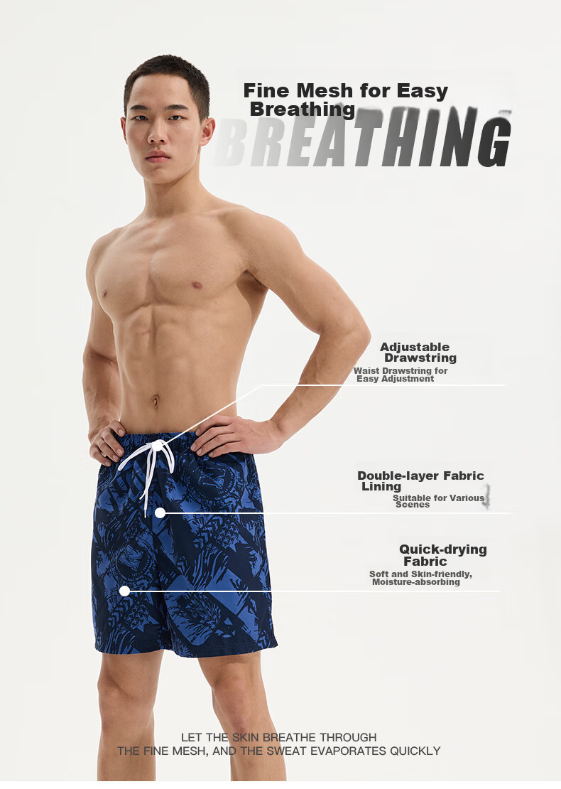 Li-Ning Swimming Trunks for Men, Quick-Drying Sports Swim Shorts, Anti-Embarrassment Knee-Length Beach Shorts, Breathable And Anti-Exposure, for Seaside Vacation, 836 Blue, Size M 4