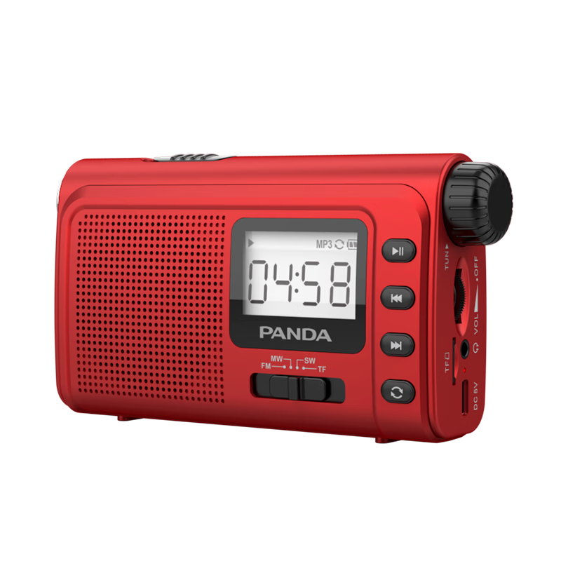 Panda 6243 Radio, Full Band Portable, Illuminated Card Slot, Small Gift for Elderly, Handheld Car-Mounted Backup Semiconductor, Red