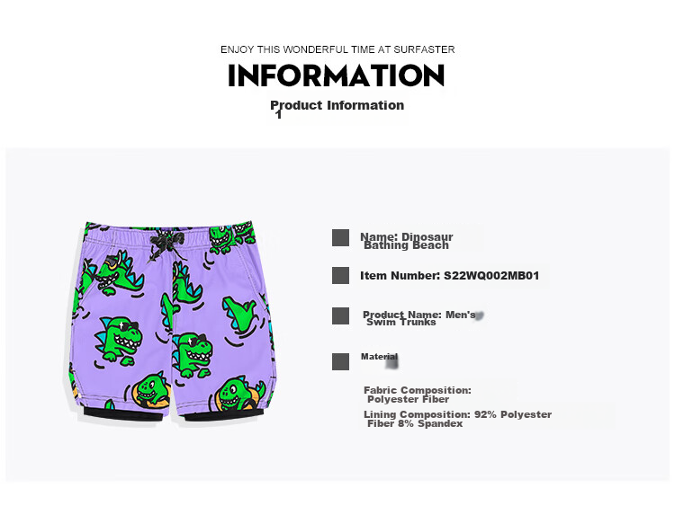 Sulang Hot Spring Swim Trunks for Men, Double-Layer Surfing Beach Swimming Anti-Embarrassment Dinosaur Bath [Double-Layer Swim Trunks] M 7