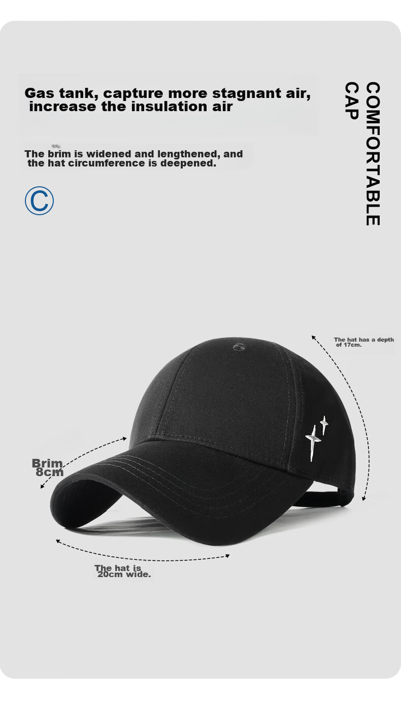 CACUSS Baseball Cap for Women, All-Season Large Head Circumference Hard Top Visor Cap, Sun Protection Hat, Couple Matching Versatile Face-Slimming Cap 6