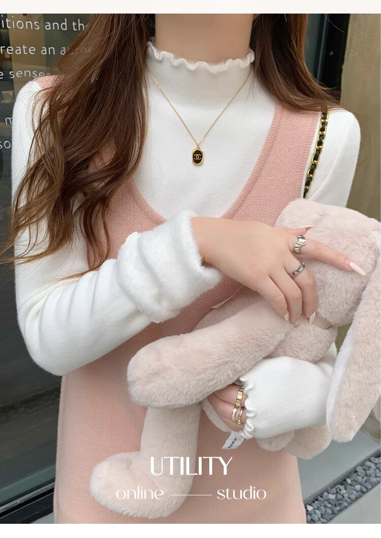 XUEXIMAN Knitted Sweater for Women, 2025 New Style, Solid Color Inner Layer, Semi-Turtleneck Top, Versatile Ruffle Trim Base Layer for Spring And Autum 19