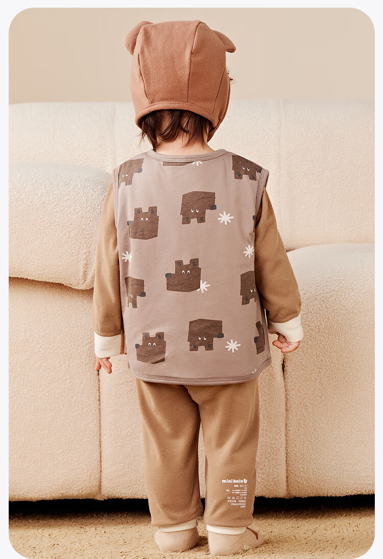 Minibala Padded Baby Warm Vest Unisex Infant Skin-friendly Printed Homewear Autumn Winter 16