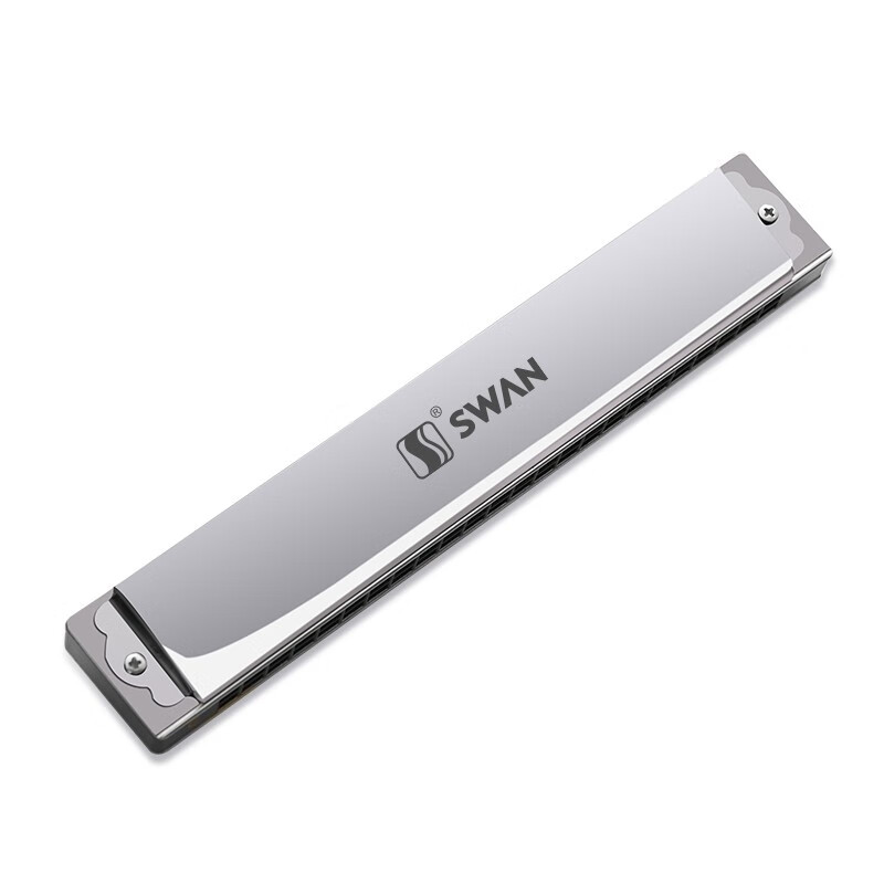 SWAN 24-Hole Polyphonic, Japanese Imported Harmonica, Advanced Adult Professional Performance Harmonica in C Key (Silver)