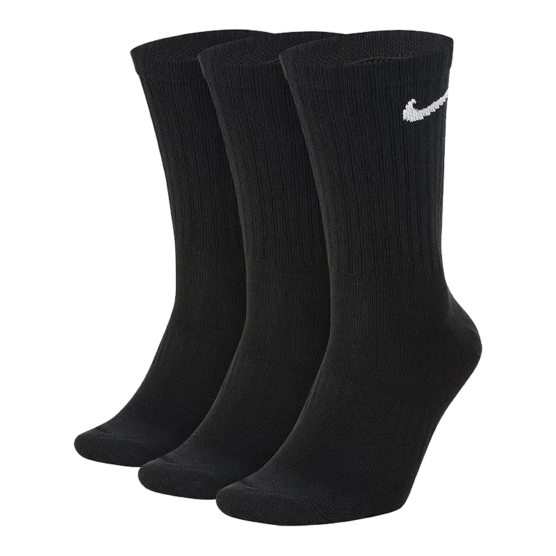 NIKE Men's Socks, Quick-Drying Breathable Sports Socks, Mid-Calf Socks, Three-Pair Pack, SX7676-010 Black L