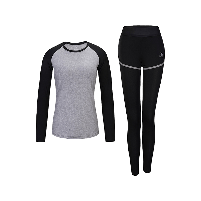 CAMEL Long-Sleeve Two-Piece Fitness Wear for Women, Yoga Sportswear YK2226L5494 Gray M