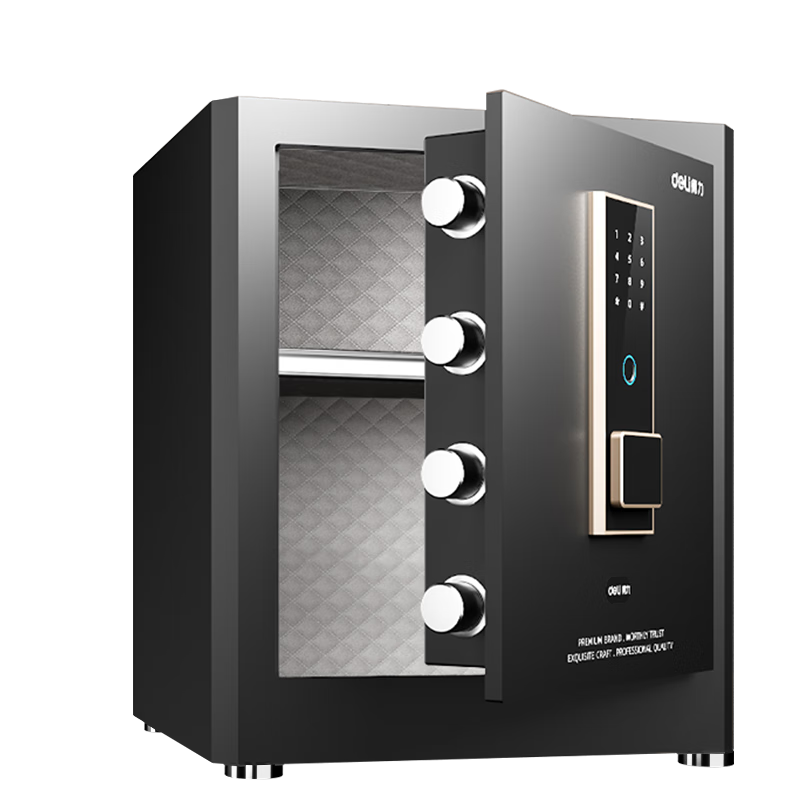 Deli Safe, Home And Office Fingerprint Password Security Box, Small Financial-Specific All-Steel Anti-Theft Wall-Mountable Cabinet Safe, 45cm Obsidian Black, AE64-ZM