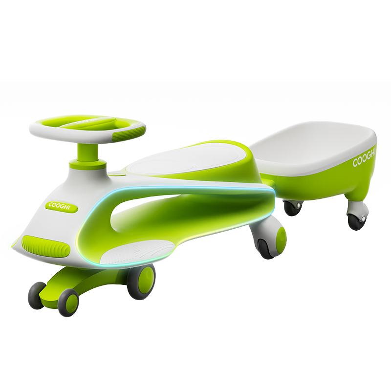 COOGHI Children's Twist Car for Ages 1-3, Anti-Rollover, Can Be Sat in by Adults, Quiet Wheels, Ride-On Toy, First Birthday Gift, Light-Up Gree