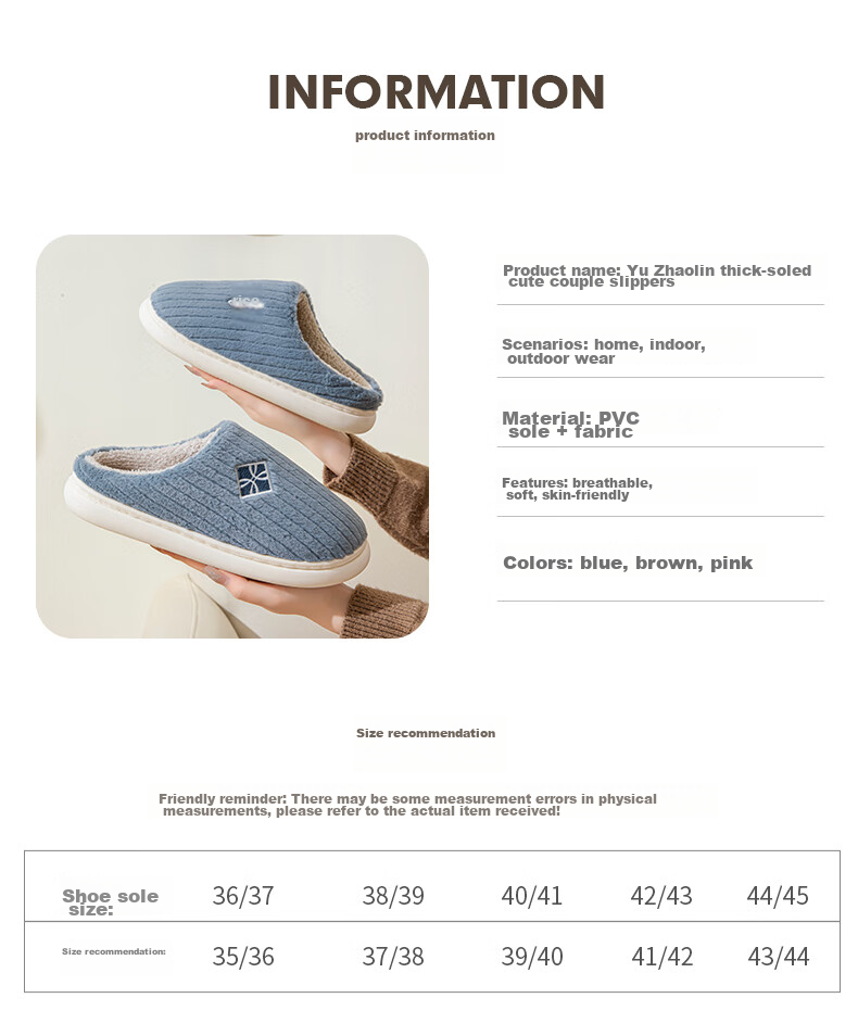 YUZHAOLIN Cotton Slippers for Men And Women, Winter Plush Warm Non-Slip Maternity Shoes, Home Cotton Shoes YR102 4