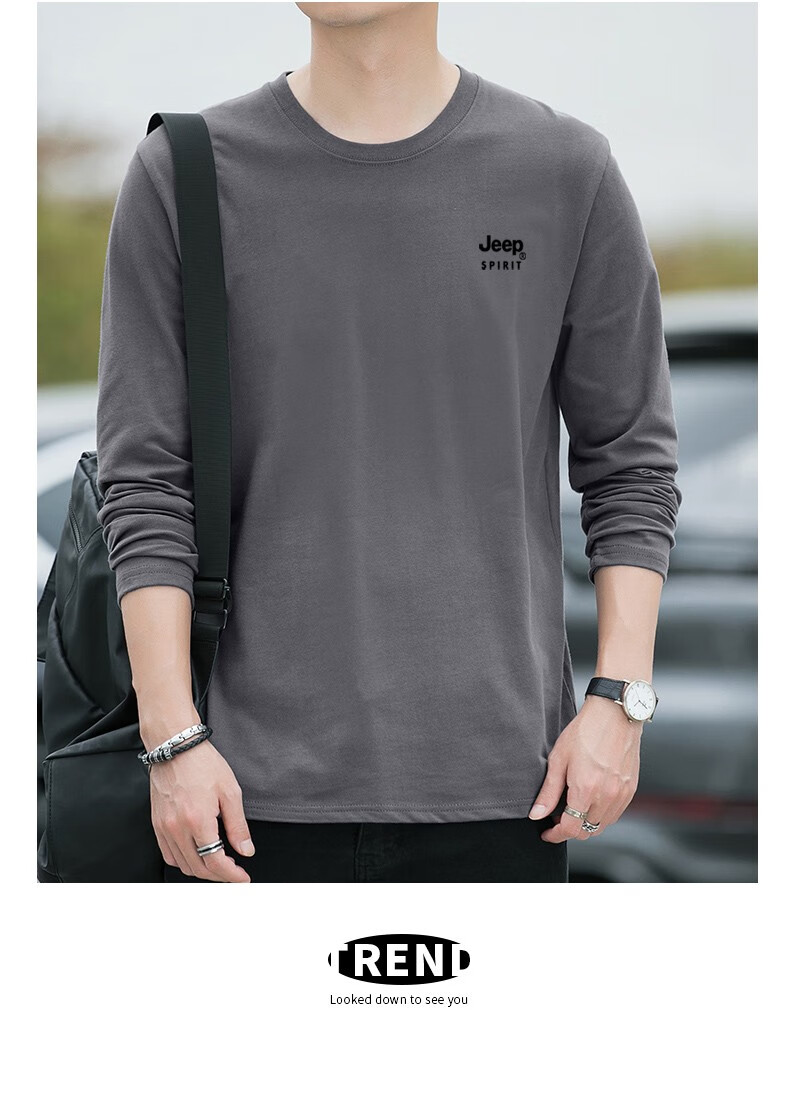 JEEP SPIRIT Men's Long-Sleeve T-Shirt, Spring And Autumn Undershirt, Pure Cotton Casual Sports Versatile Menswear, Black, 2XL 23