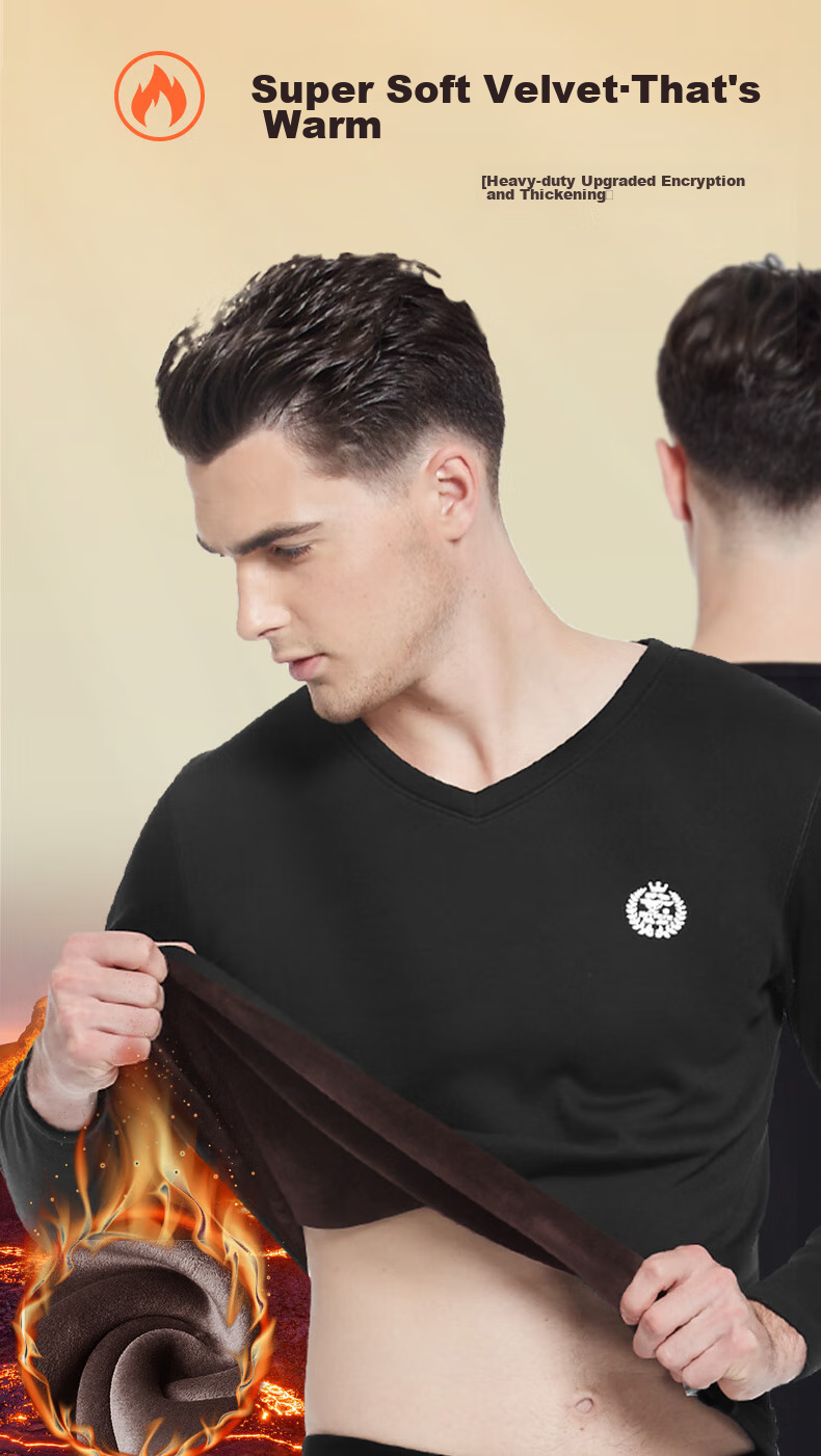 SEPTWOLVES [Double Warmth] Thermal Underwear for Men, Autumn And Winter Fleece-Lined Thick Undershirt, Invisible V-Neck Fashion Base Layer Top 1