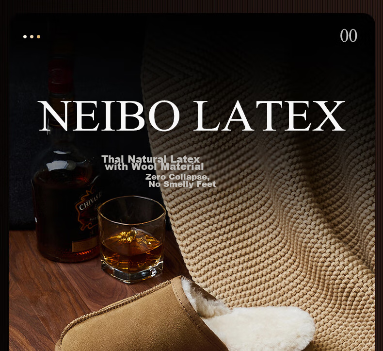 NEIBO [Cold-Resistant And Warm] Sheepskin And Wool Integrated Slippers for Men, Winter Indoor And Outdoor Wear, High-Quality Latex, Odor-Free, Chestnut Color, Size 44 3