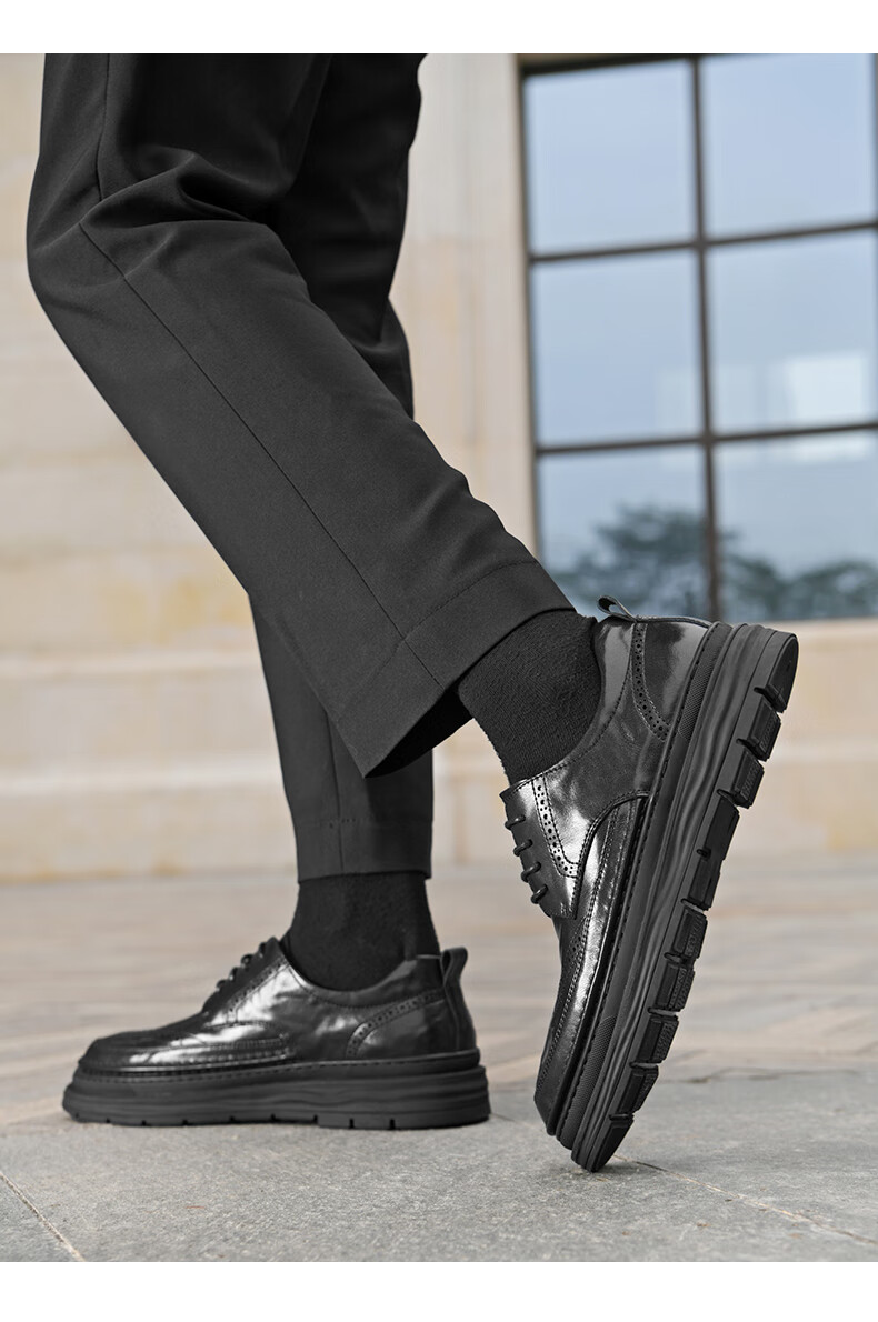 HLA Men's Business Casual Soft Sole Height Increasing Brogue Leather Shoes HAAPXM1DAV061 Black Size 38 3