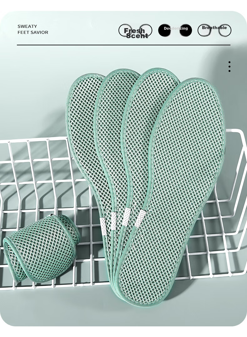3AnGnI Odor-Resistant Insoles for Men, Sweat-Absorbing And Anti-Odor, Breathable Summer Sports Shoe Insoles, Pack of 6 Pairs 15