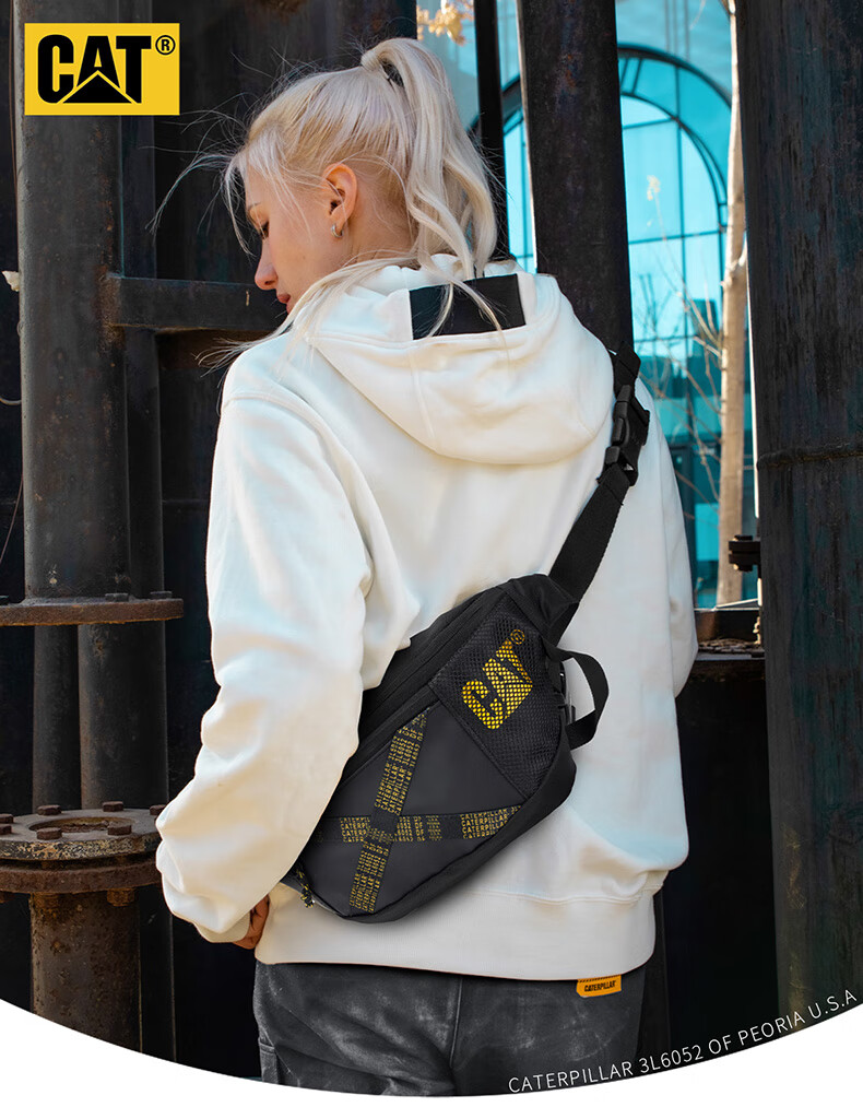 CAT Waist Bag, Lightweight Chest Bag, Crossbody Bag, Phone Pouch, PU Trendy IPad Bag, Outdoor Sports Bag for Men And Women, Black 84050 3