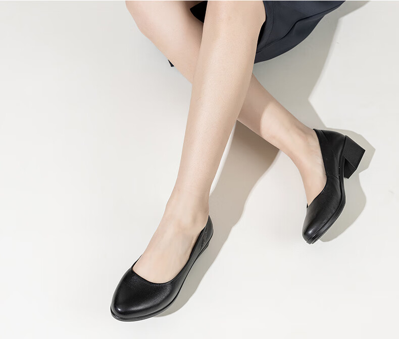 LAORENTOU Women's Shoes, Chunky Heel, Plain Commuter Shoes, Shallow Round Toe Slip-On Flats, Mom Shoes, LB13553, Black, Size 38 10