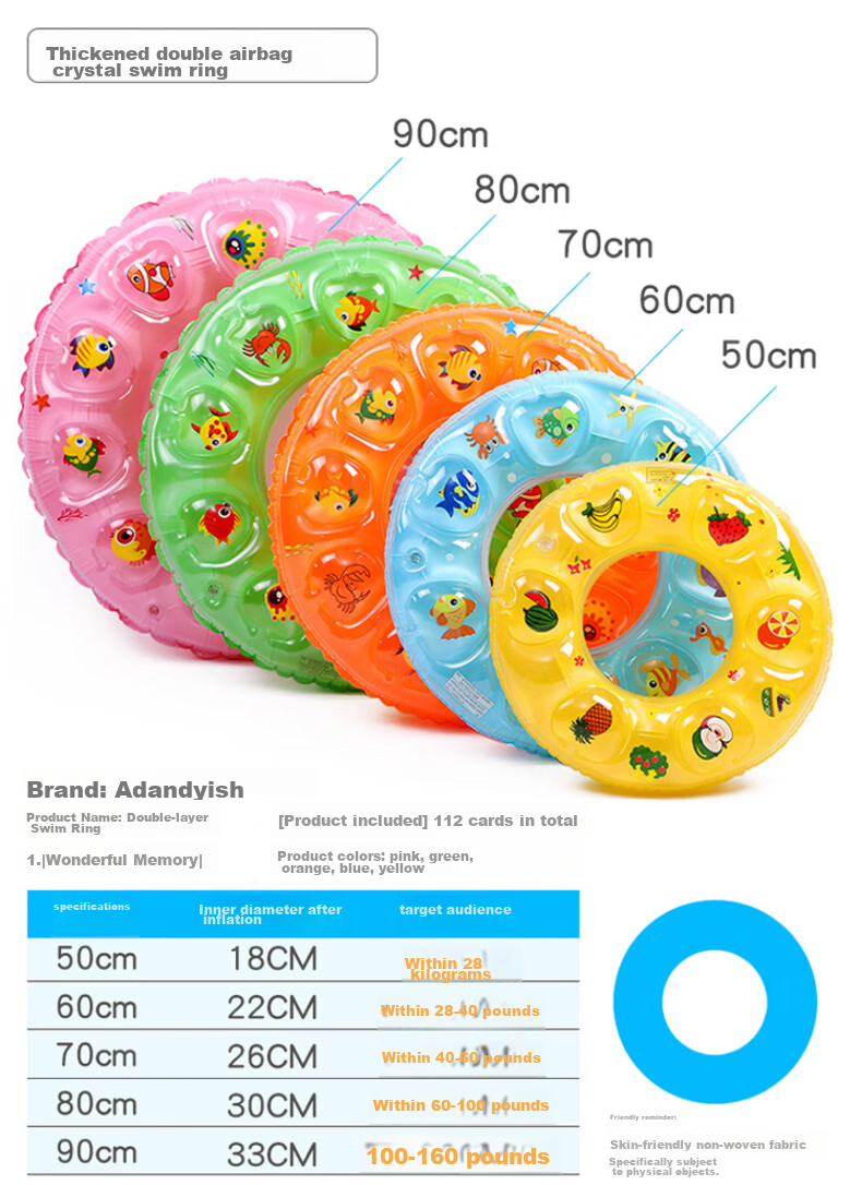 ASORAIN Thickened Double Air Chamber Crystal Swimming Ring, Inflatable Life Buoy for Adults And Children, Surfing And Water Play, Size 90 for Adults 2