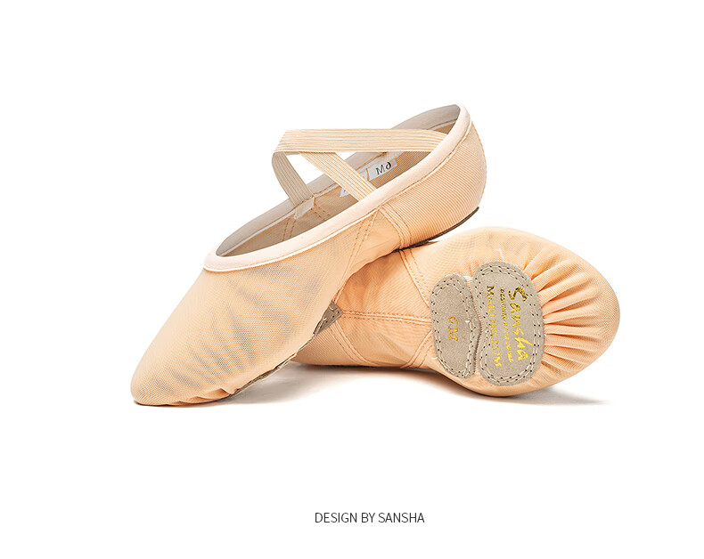 Sansha Adult Ballet Practice Shoes, Elastic Mesh with Leather Sole, Cat Paw Shoes, Dance Soft Shoes, Breathable, 357X Meat Size 40 11
