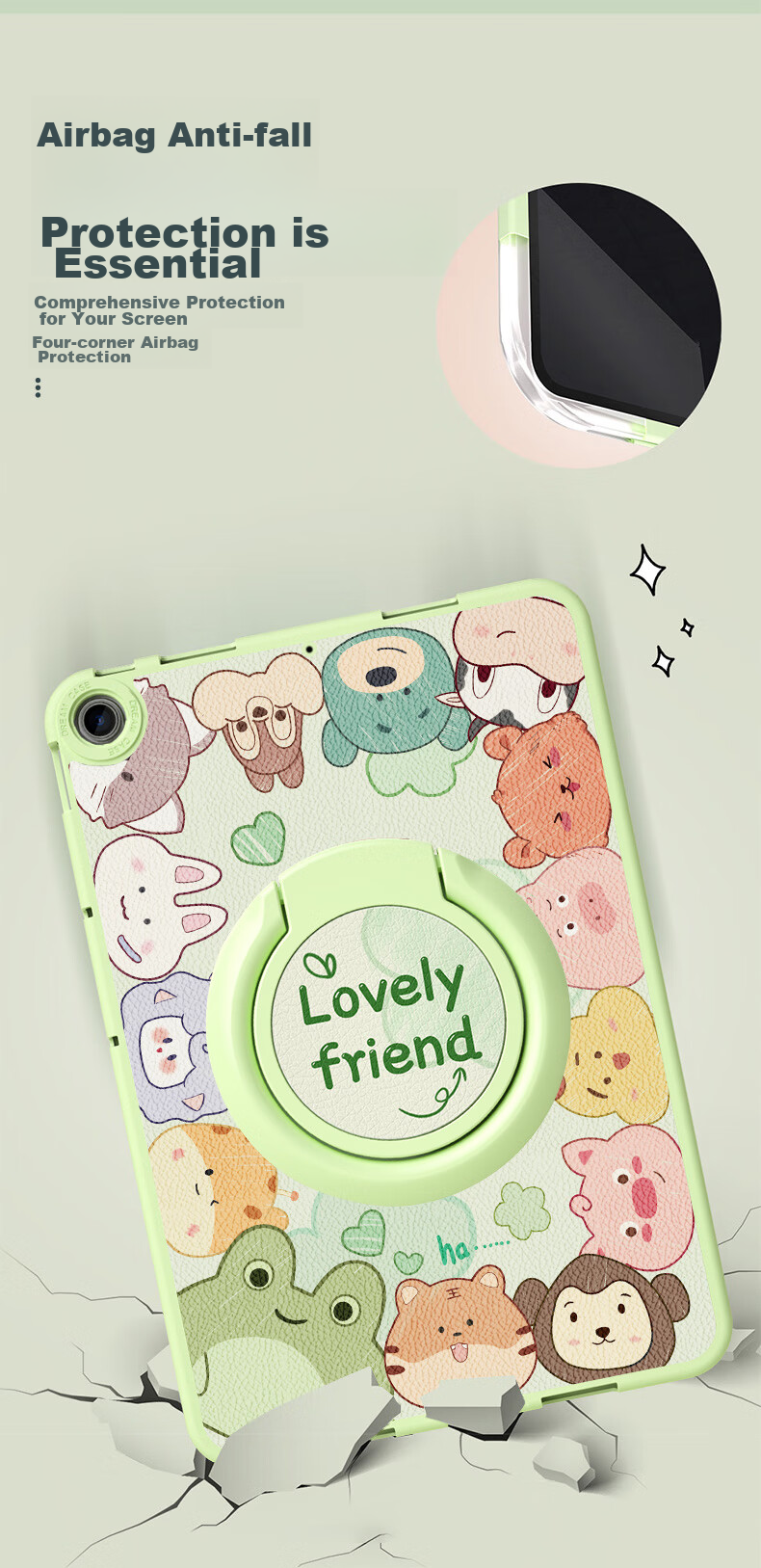 Asiwa Compatible with IPad Mini 4/5 Case, Universal 7.9-Inch 2019 Model, 360-Degree Rotating Stand, Horizontal And Vertical Placement, Shockproof, Full Protection, Cartoon Cute Desig 6
