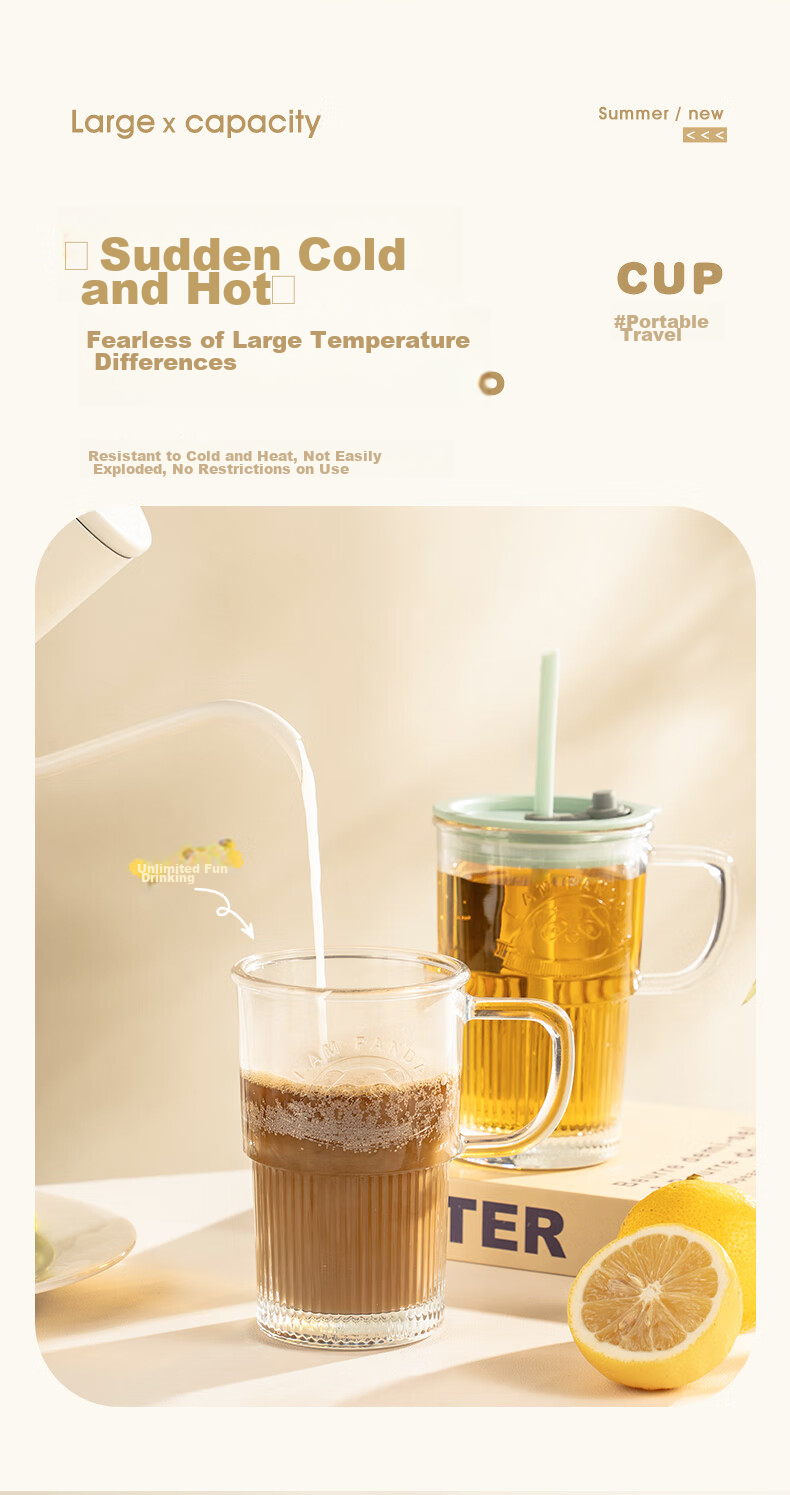 CAIZHI Glass Cup with Lid And Handle, Office Water Bottle with Straw, Large Capacity Cup, Transparent Mint Green CZ6940 3