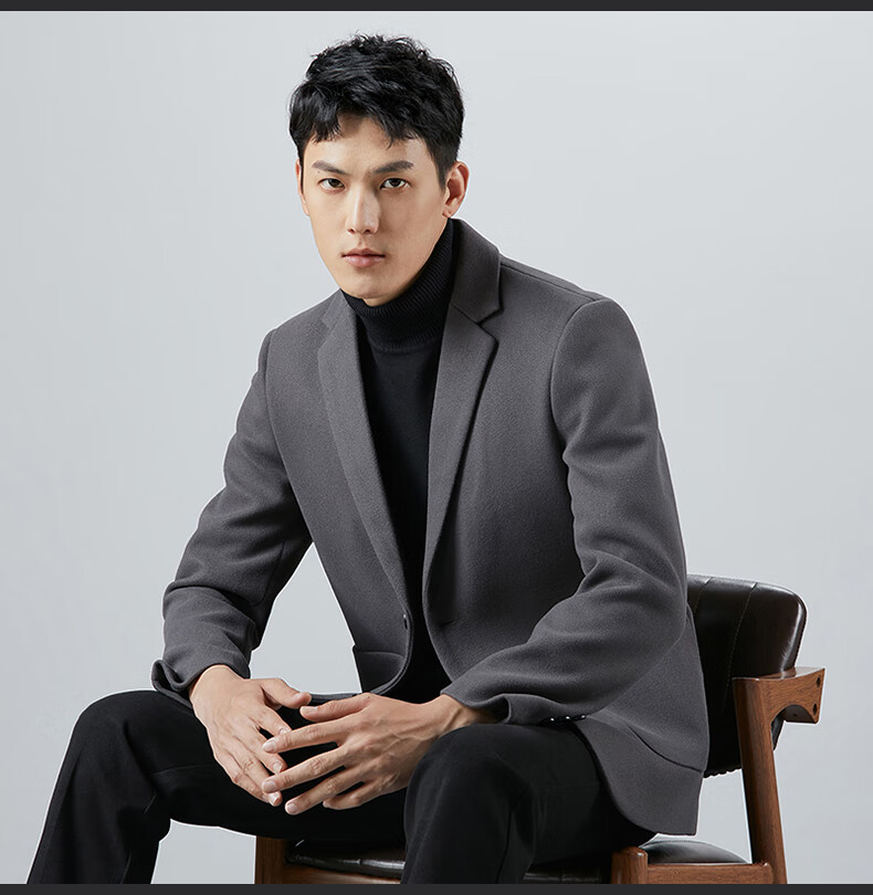 ROMON Wool Suit Jacket for Men, Autumn And Winter Business Casual Thick Coat, Men's Outerwear, 85XF Black 3XL 11