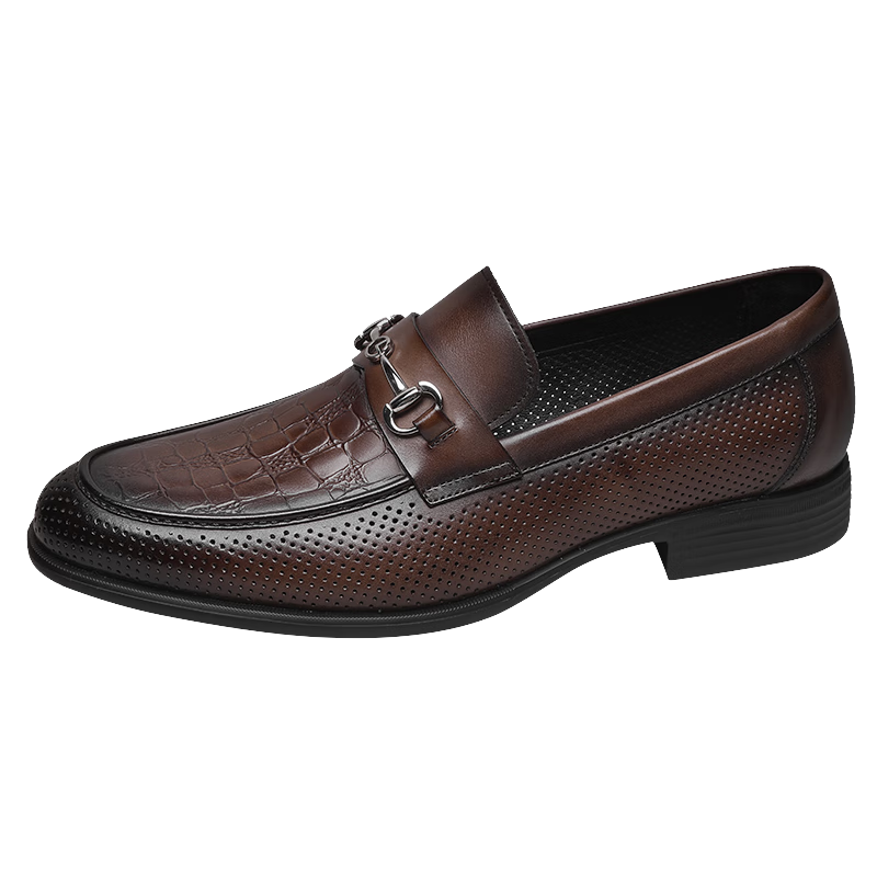 Goldlion Men's Shoes, Perforated Leather Shoes, Breathable Loafers, Fashionable Comfortable Business Casual Shoes, 58012018140A, Brown, Size 41