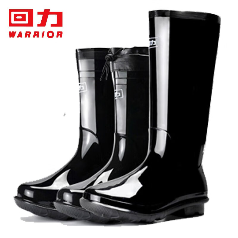 Warrior Men's Waterproof Rain Boots with Fleece Lining, Warm, Fashionable, Non-slip, Durable Outdoor Mid-Calf Black Size 39 HL838
