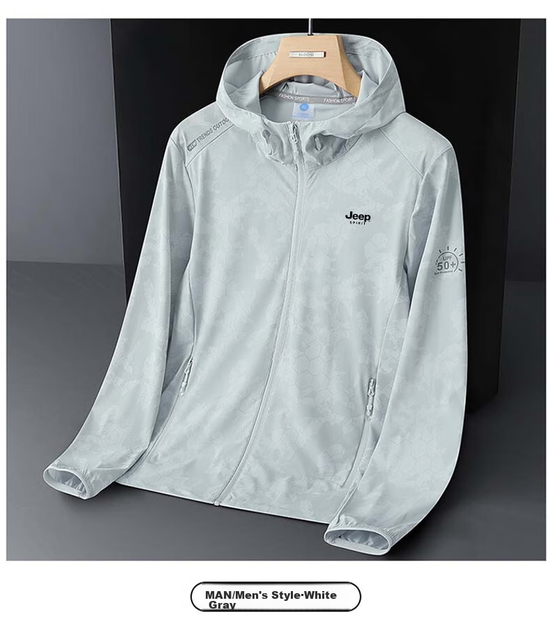 JEEP SPIRIT Men's Jacket, Spring And Autumn Windbreaker, Ice Silk Breathable Versatile Casual Coat Fishing Wear, Dark Green Male, Size L 16