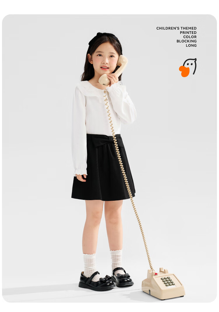 QQ DUCK Children's Clothing Long Sleeve Girls' Polo Shirt Top Youth Clothing Mesh Doll Purple; 120 11