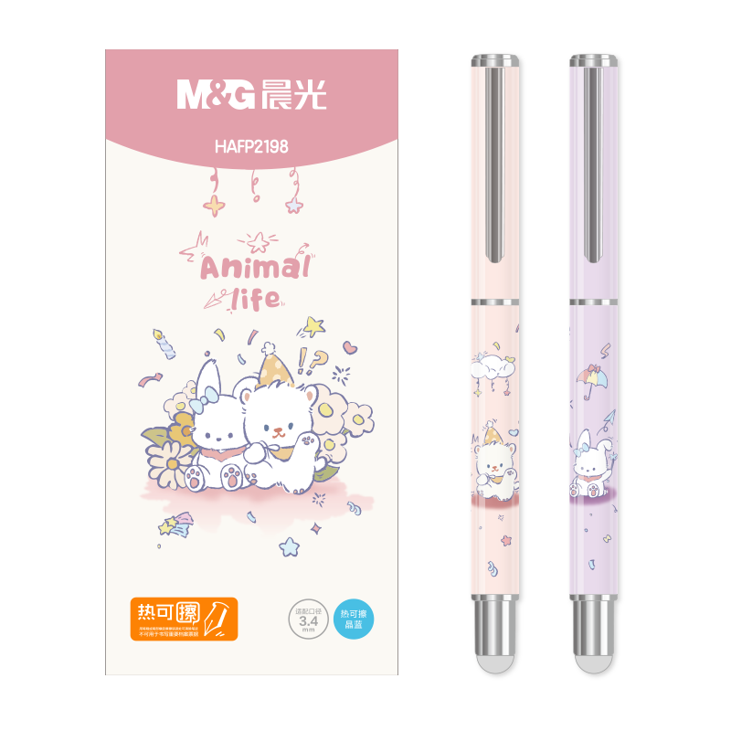 M&G Stationery Erasable Metal Fountain Pen Set (3.4mm Crystal Blue Ink Cartridges*2, Pen Filler) Back-To Writing Posture Correction Fountain Pen Cute Bear Rabbit HAFP2198