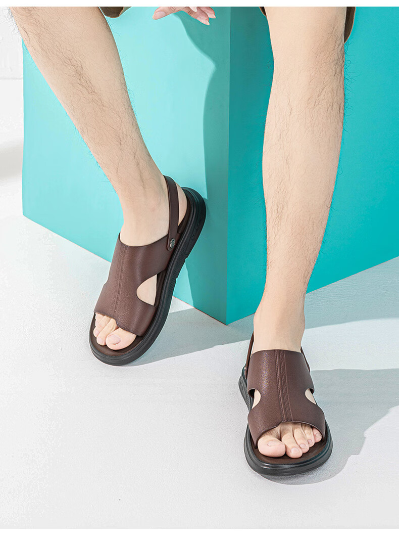 LAORENTOU Men's Summer Leather Breathable Beach Sandals Dual-use Casual Slippers LT11110 Black Size 39 11