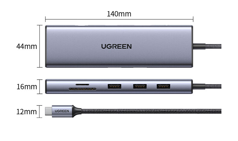 UGREEN Type-C Expansion Dock, HDMI Extension Dock, Network Cable Adapter, 1.5m Cable Hub, Card Reader Compatible with Apple 16/17, Huawei Laptops, IPad, Thunderbolt 4 40