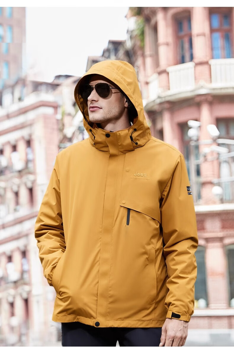 Jeep Men's And Women's Three-In Outdoor Windproof Waterproof Mountaineering Jacket, Fleece Detachable Coat, 075 Brand Black S 29