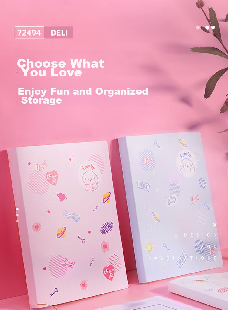 Deli A4/40-Page Document Folder, Stylish Style, Student Exam Paper Organizer, File Protector, Cartoon Cute Design for Primary, Middle And High School, Random Color, 72494 1