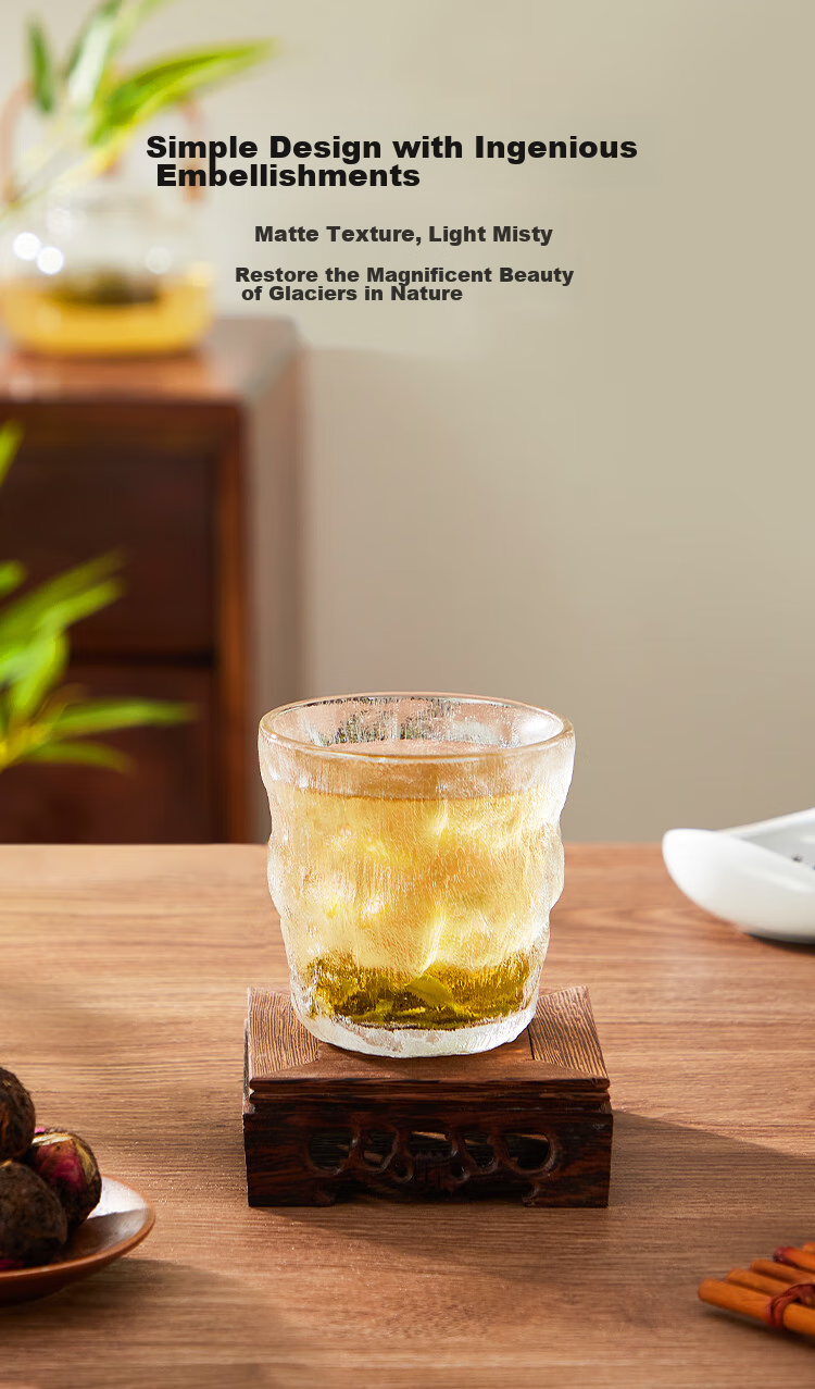 JD Original Glass Cups, Thickened Glacier Tea Infuser Coffee Milk Cups, Stylish Design, 250ml Capacity, Set of Two 5