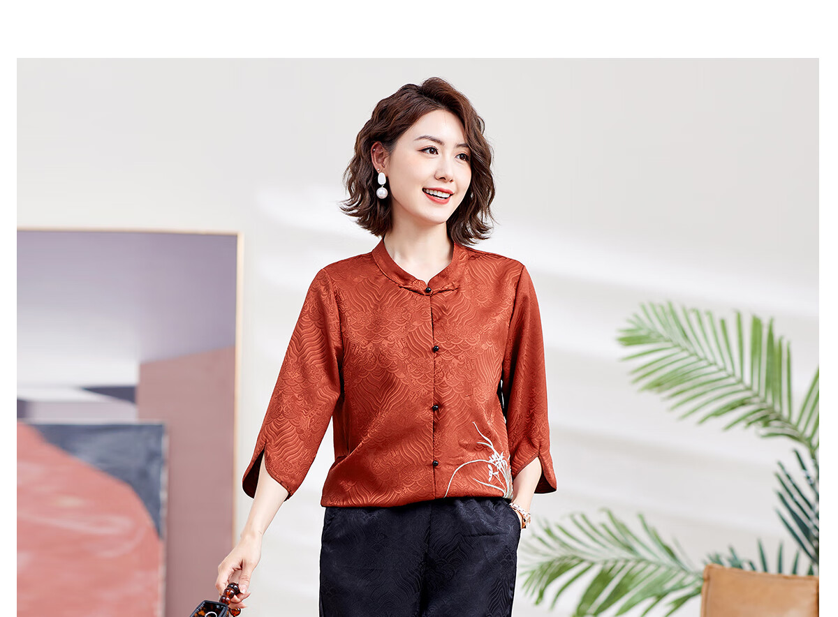 Yuzhaolin Mom's National Style Three-Quarter Sleeve Suit Middle-aged and Elderly Women's Clothing Grandma Clothes Y244A1800 15