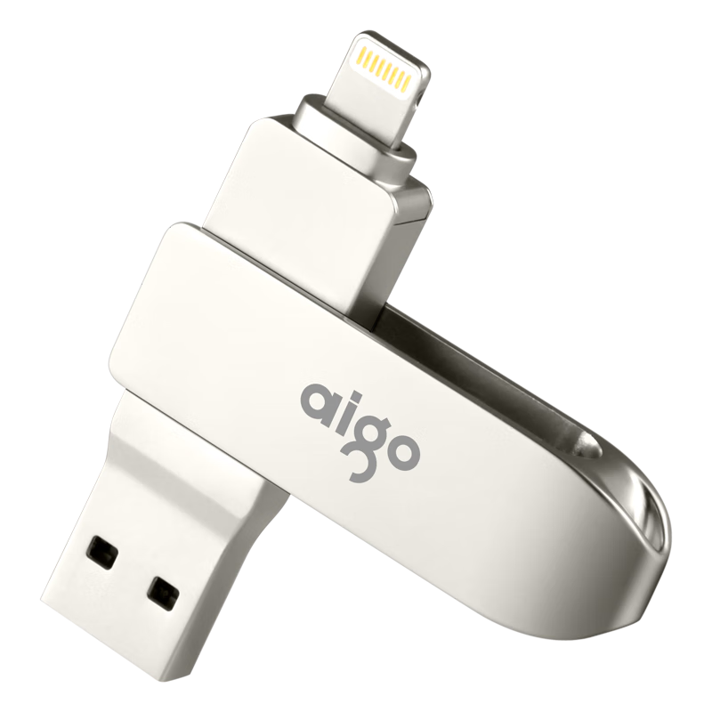Aigo 128GB Lightning USB3.0 Apple Flash Drive U371, MFI Certified, Compatible with IPhone14/iPad9 And Earlier Versions, Dual-Use USB Drive for Phones And Computers