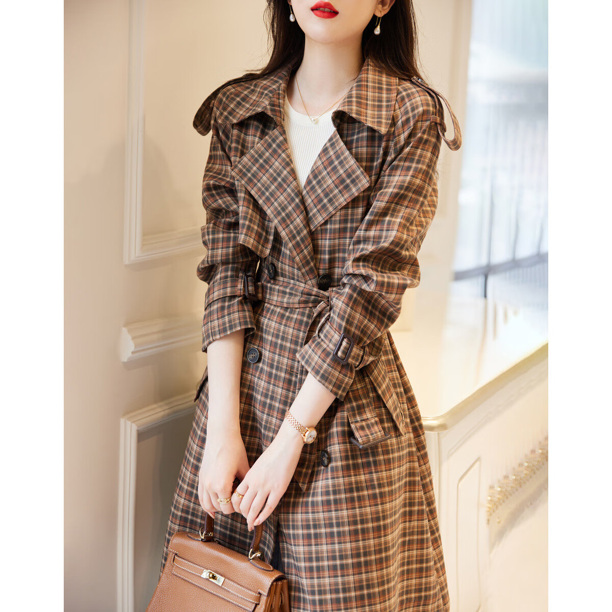 Dme [Suit Collar Trench Coat], Spring And Autumn Commuter Double-Breasted Straight Trench Coat, Women's Long Style