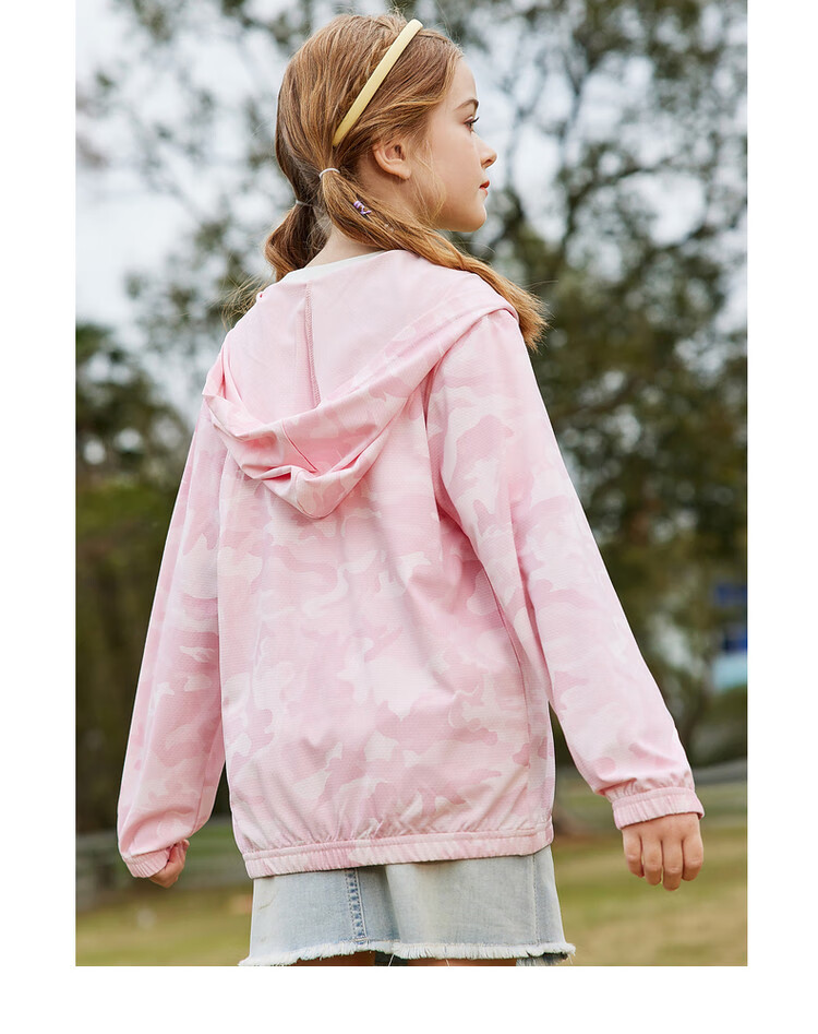 ASK JUNIOR Children's Outerwear, Lightweight Summer Jacket for Girls, Thin Skin Coat with Hood, Air Conditioning Wear, Pink, Size 170 2