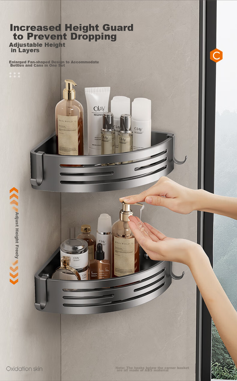 Cobbe Space Aluminum Bathroom Towel Rack No-Drill Towel Holder Bathroom Storage Shelf Towel Bar Bathroom Accessories Set 23