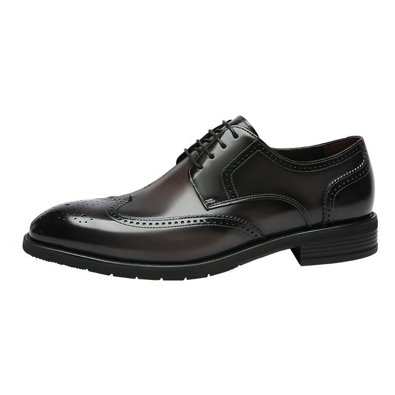 Goldlion Men's Shoes, Fashionable Formal Leather Shoes, Comfortable Distressed Brogue Shoes, 55013044694A Black-Gray, Size 42