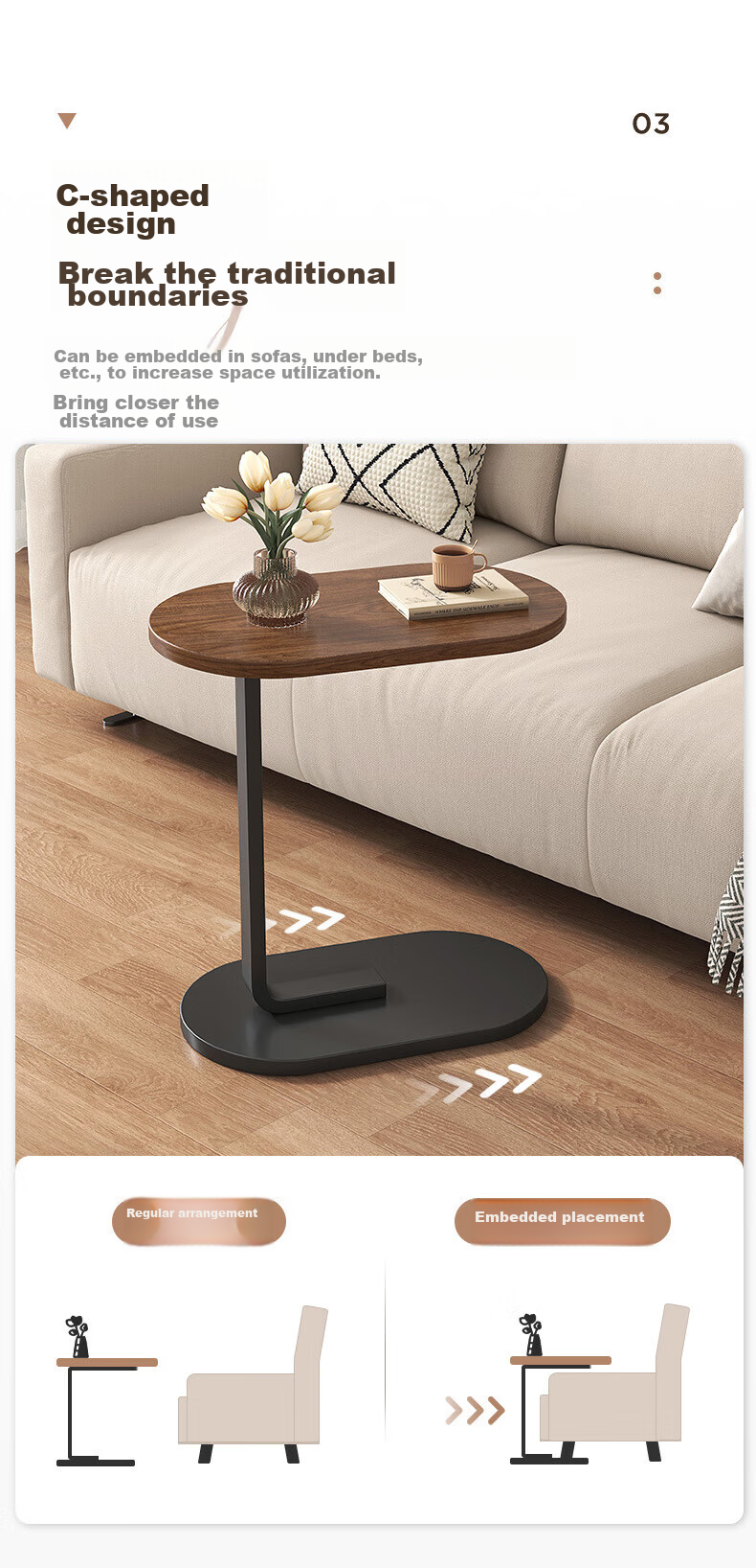 SHULIANG Bedside Table, C-Shaped Corner Table, Modern Minimalist Design, Suitable for Living Room, Balcony, Sofa Side, Bedroom, Movable Small Coffee Table 2
