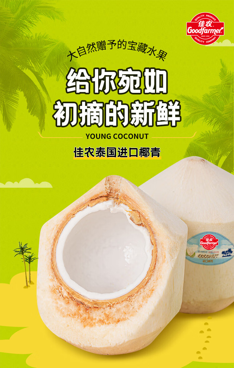 佳农 泰国进口椰青9个装 大果椰子 单果900g以上 赠开椰器和吸管 椰子