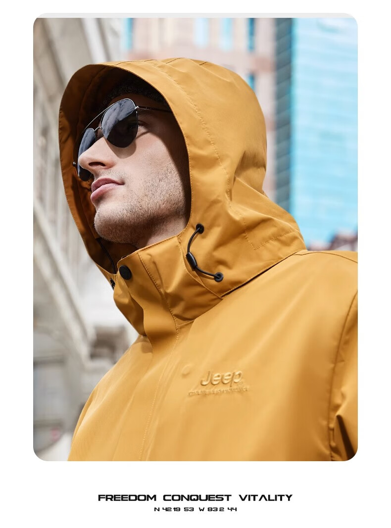 Jeep Men's And Women's Three-In Outdoor Windproof Waterproof Mountaineering Jacket, Fleece Detachable Coat, 075 Brand Black S 28