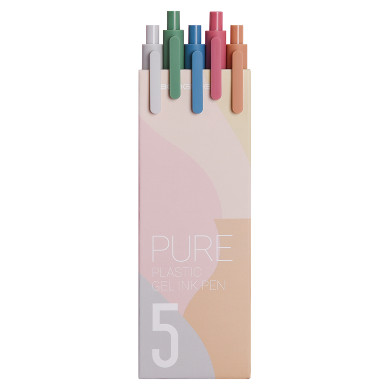 KACO Shuyuan Colorful Retractable Multi-Color Gel Pens, Journaling Pens, Water-Based Pens, 0.5mm Bullet Tip, Mixed Colors, 5 Pens/box, Morandi Colors, K1015